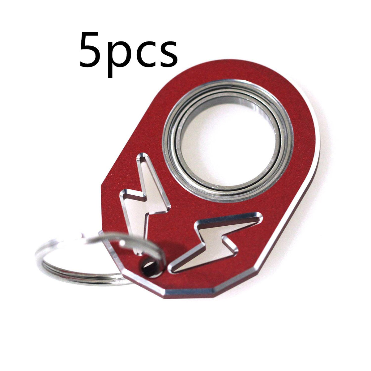 Red rotating decompression key chain with metal ring, 5-pack.