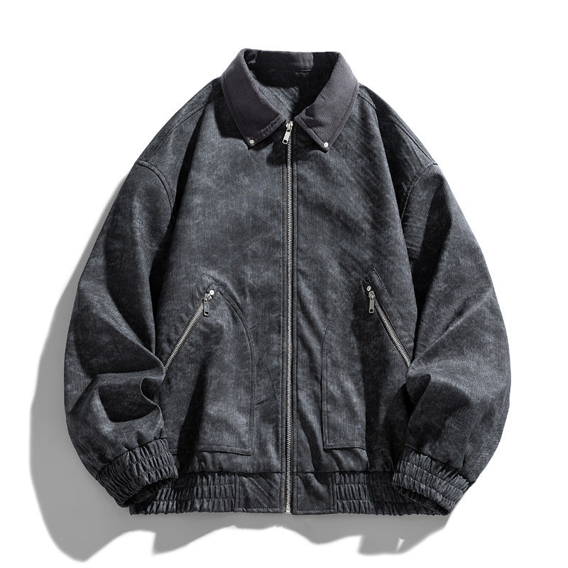 Men's American-style Retro Lapels PU Leather Jacket