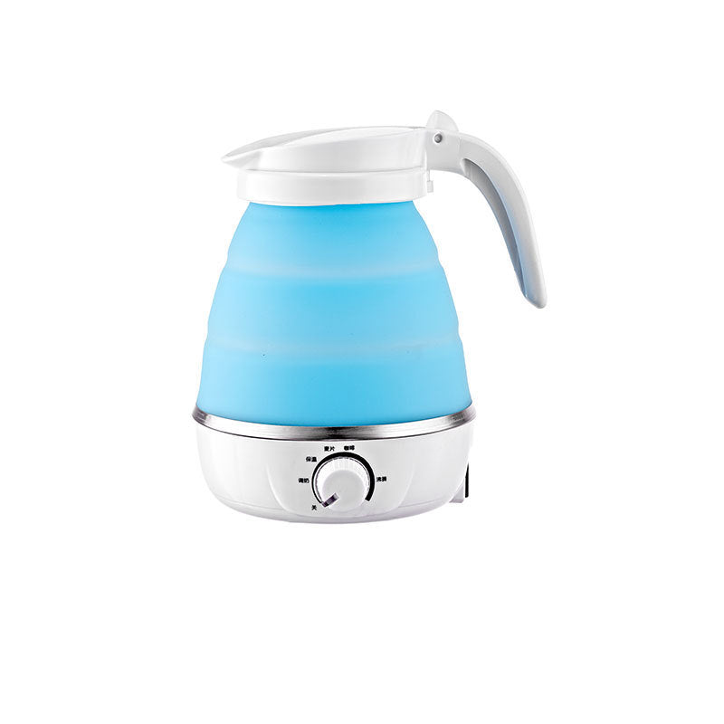Mini Folding Electric Kettle Portable 0.6L Silicone Shell Blue Temperature Control Push Button 1000W