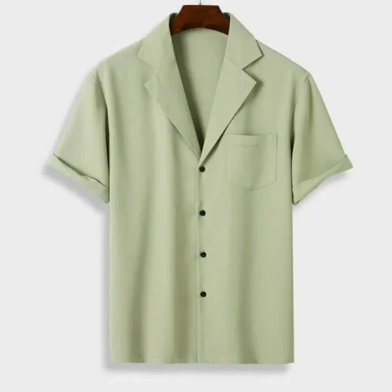 Men's Short-sleeved Striped Lapel Fashion Printed Shirt