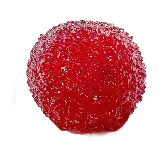 Red textured bayberry-shaped squishy stress toy, full front view