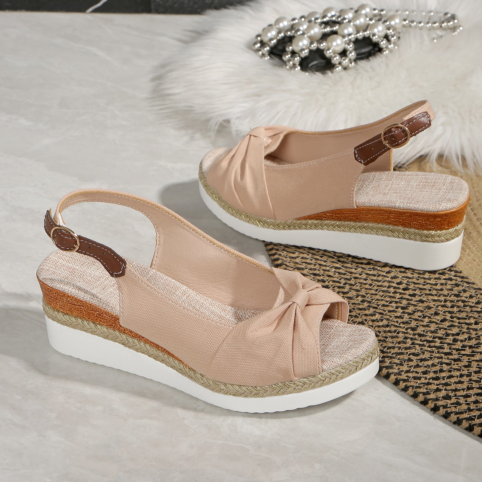 Bow Wedge Casual Sandals - Women's Comfortable Summer Footwear