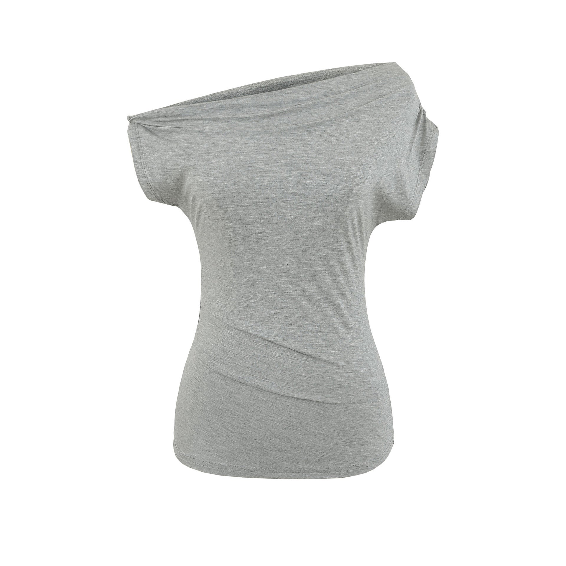 Summer New One-shoulder Cold-shoulder Pleated Slim-fit Short Sleeve