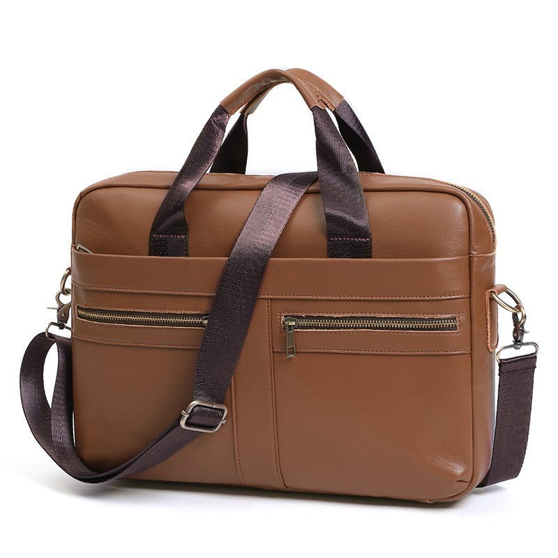 Simple Casual Mens Genuine Leather Handbag Durable Wear Resistant Construction In Brown