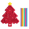 Red Christmas tree sensory board with yellow star top plus rainbow plastic straws