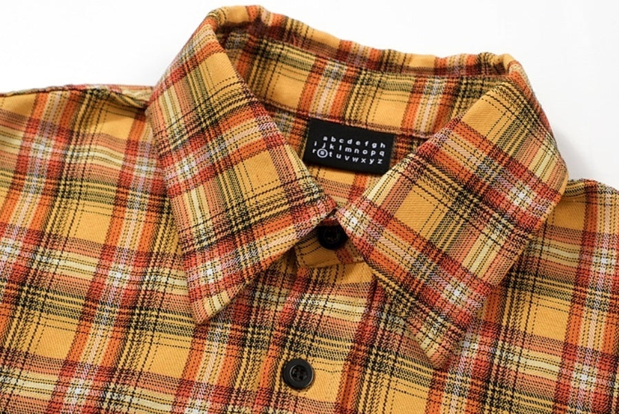 Embroidery Yellow Short Sleeve Plaid Shirt
