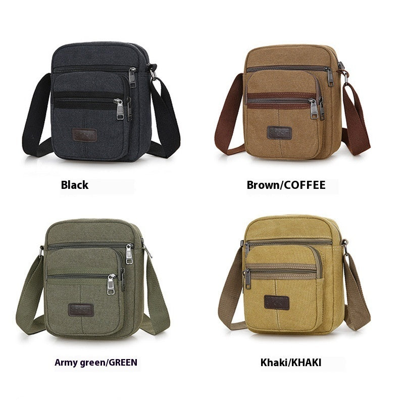 Canvas Retro Mens Messenger Bag With Adjustable Strap Solid Color Casual Satchel Black Army Green Coffee Khaki