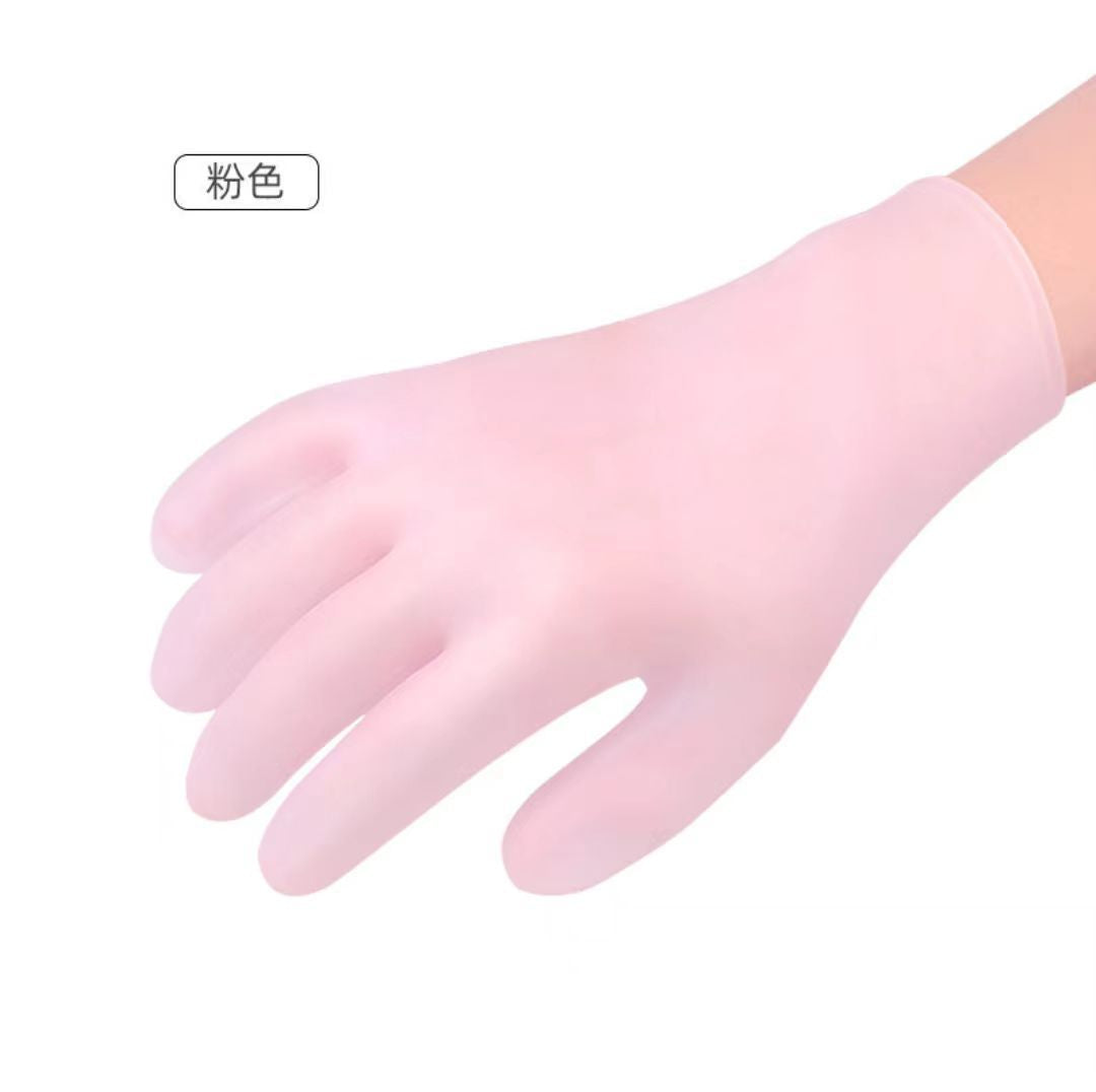 Pink silicone moisturizing hand glove, smooth five-finger cover for hand