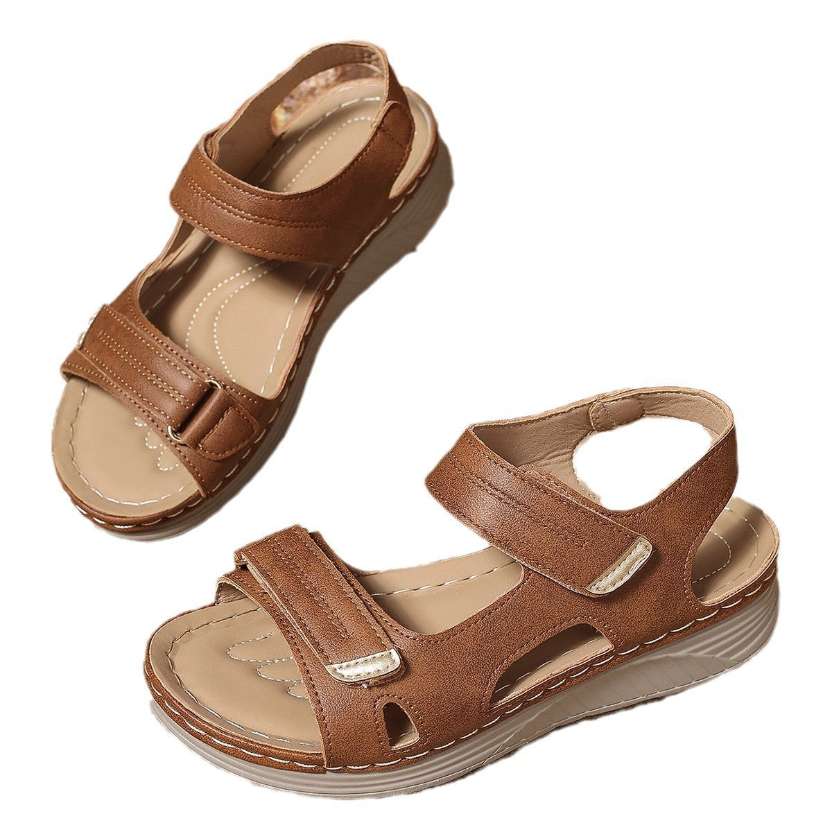 Plus Size Thick Bottom Wedge Platform Sandals - Women's Hollow-Out Summer Shoes