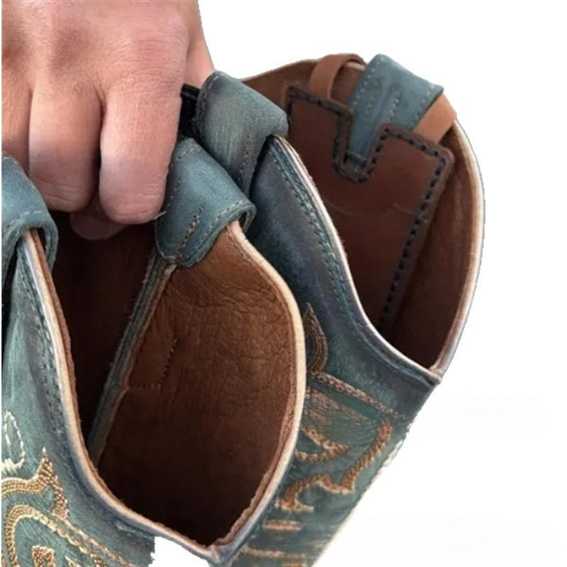 Western Boot Wallet With Snap Strap American Style Ornament Details In Brown Gray Sea Blue Dark Brown Rose Red