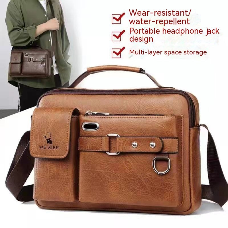 Men's Casual Fashion Crossbody Shoulder Bag PU Leather 8in Clamshell With Letter Print In Khaki Black Dark Brown