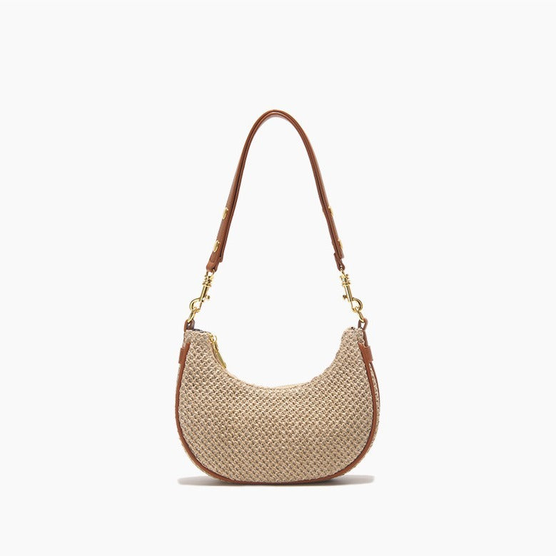 Straw All Match Shoulder Underarm Bag For Women Niche Messenger Bag PU Leather Brown Black