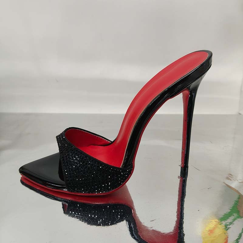 Rhinestone Ankle-Strap High Heel Sandals - Women's Open Toe Fashionable Shoes