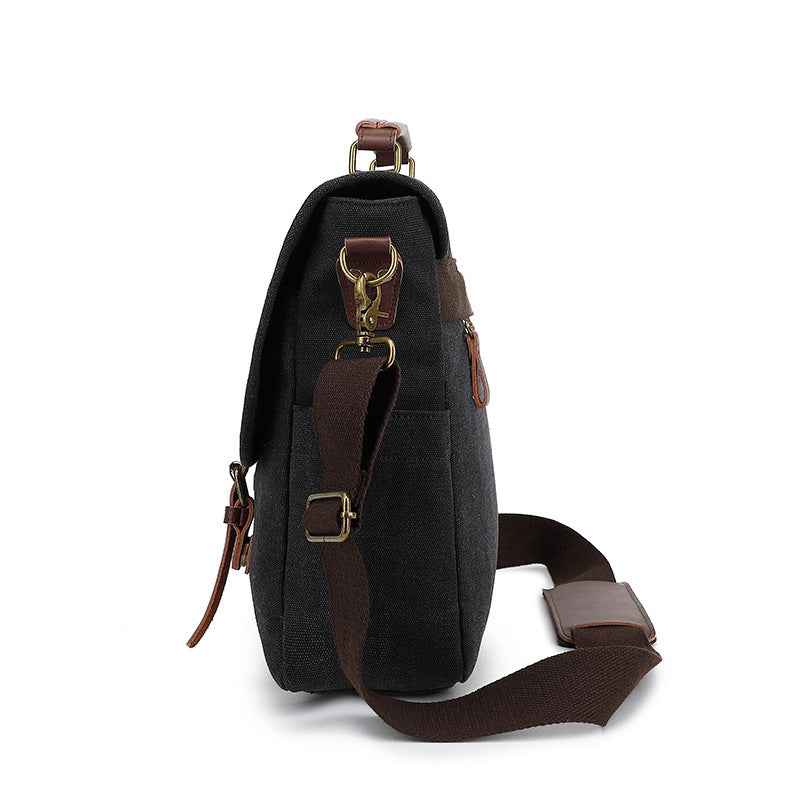 Canvas Retro Mens One Shoulder Satchel Bag Wear Resistant for Business Travel Black Gray Brown
