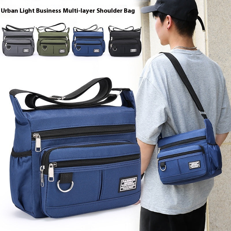 Mens Outdoor Multi Layer Zipper Messenger Bag Nylon For Daily Use Street Trend Black Blue Green Gray