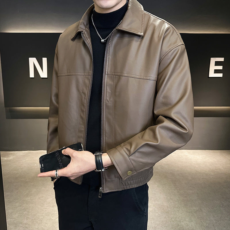 Slim-fit Trendy High-grade Pu Shuai Motorcycle Retro Minority Leather Coat