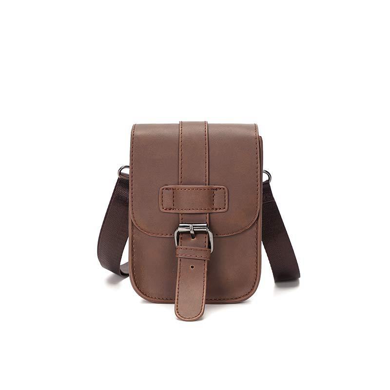Brown PU Leather Trendy Retro Mini Crossbody Bag For Men Shoulder Phone Bag For Leisure Travel