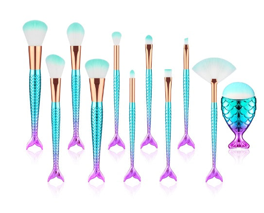 11-Piece Makeup Brush Set - Mermaid Design