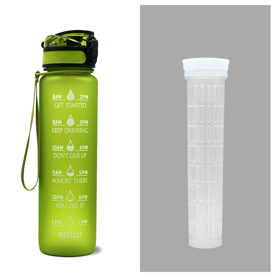 1L Motivational Water Bottle with Time Markers - Tritan Sports Bottle