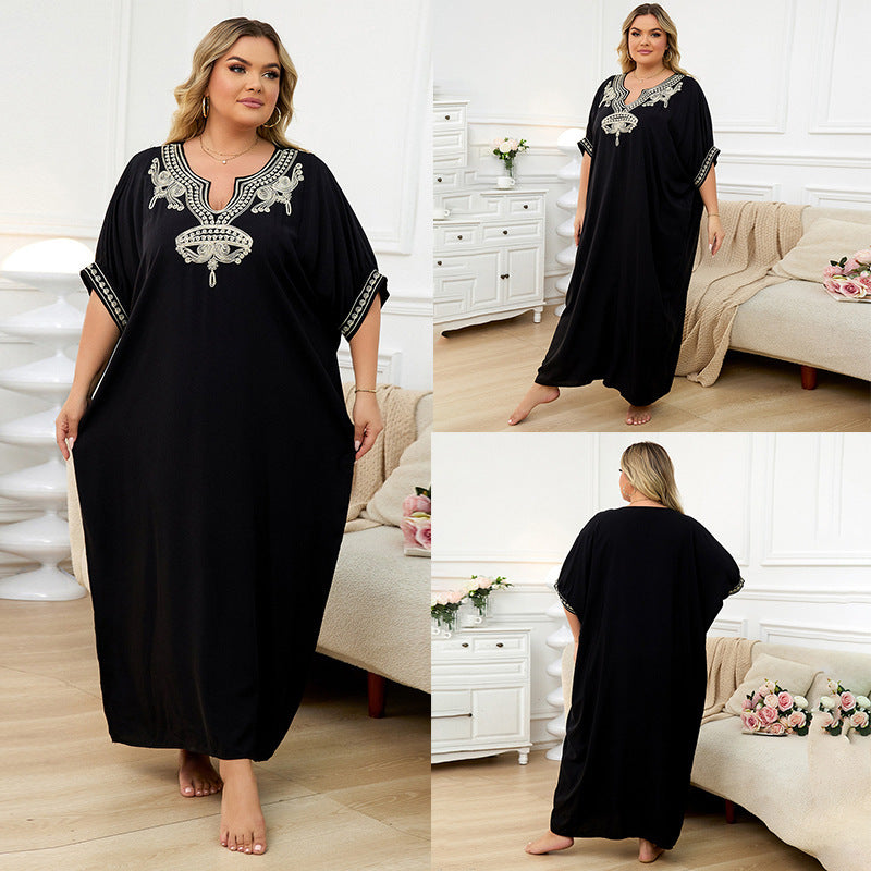 Outerwear Cover-up Rayon Embroidery Plus Size Long Dress Women