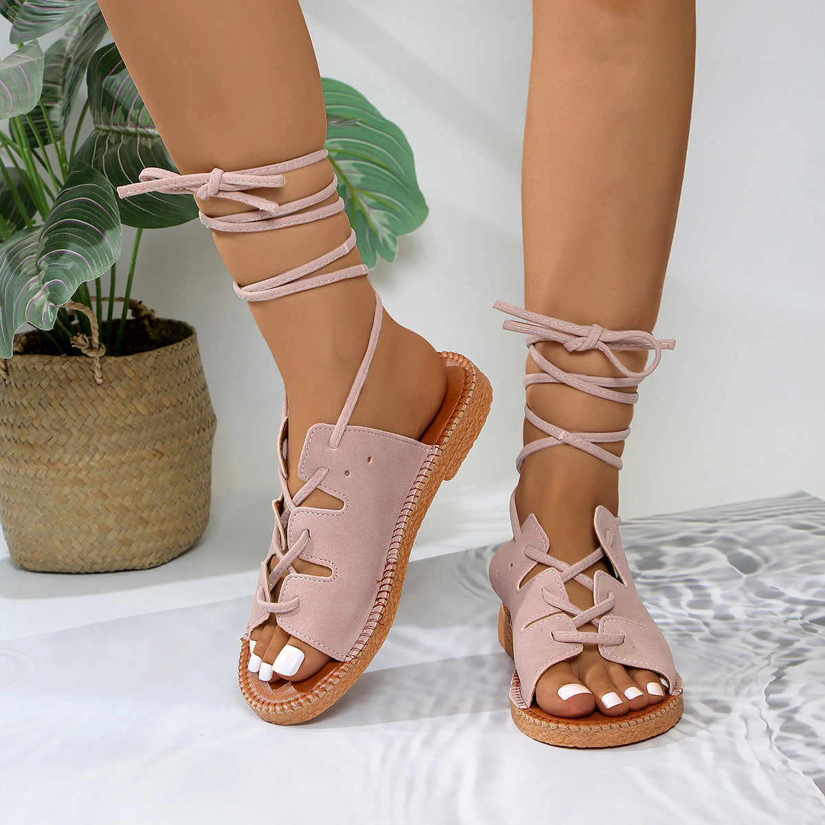 Summer Plus Size Hemp Rope Lace-Up Sandals - Women's Light Bottom Casual Shoes