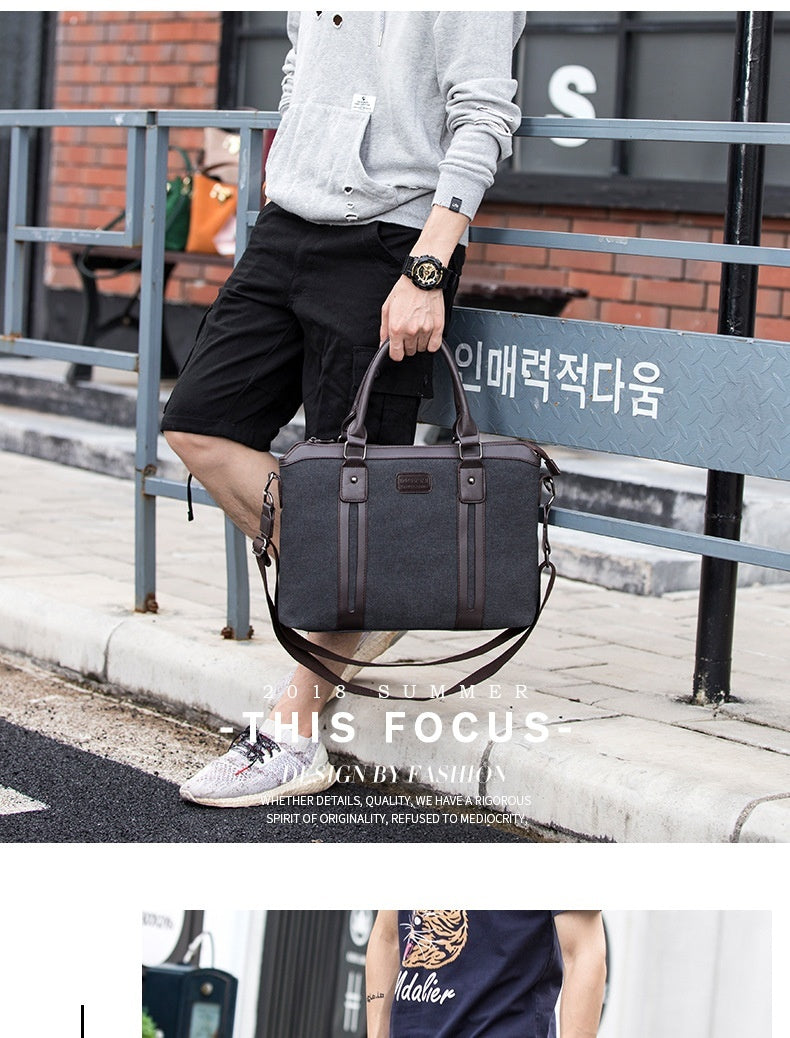 Canvas Shoulder Messenger Bag For Men Black Business Briefcase With Soft Handle And Polyester Lining