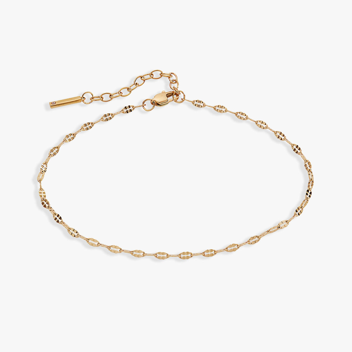 Stainless steel gold multi-faceted chain anklet with rectangular bar clasp