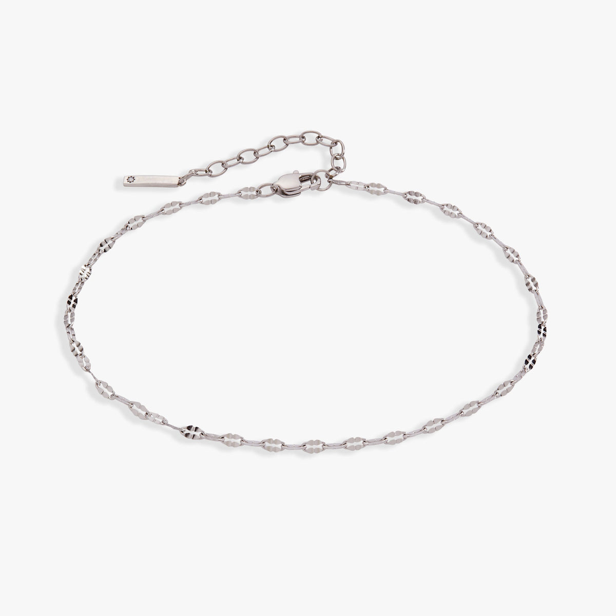 Stainless steel silver multi-faceted chain anklet with adjustable clasp and link sparkle