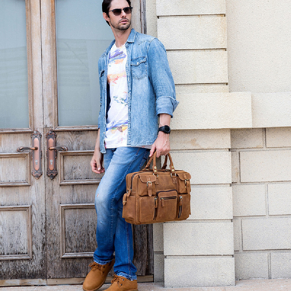 Retro Men's Large Capacity Genuine Leather Shoulder Messenger Bag Street Trend For Business Travel