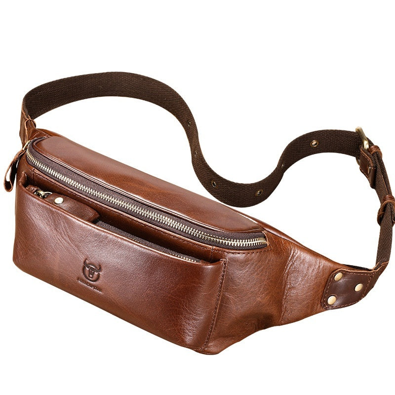 Genuine Leather One Shoulder Crossbody Bag for Men Riding Waist Phone Holder European Retro Style