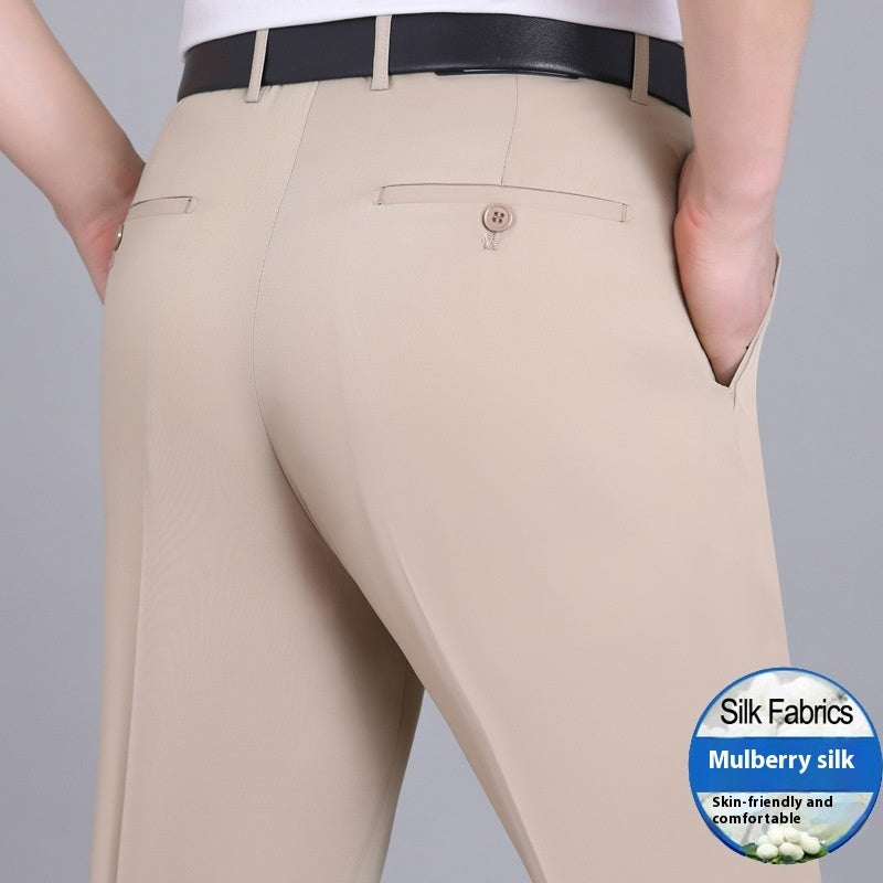 Men's Mulberry Silk Business Suit Pants - Wrinkle-Free Straight Leg