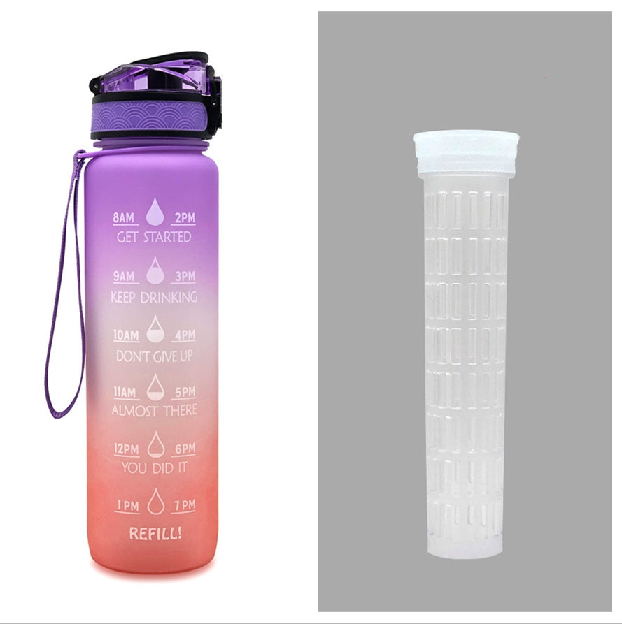 1L Motivational Water Bottle with Time Markers - Tritan Sports Bottle
