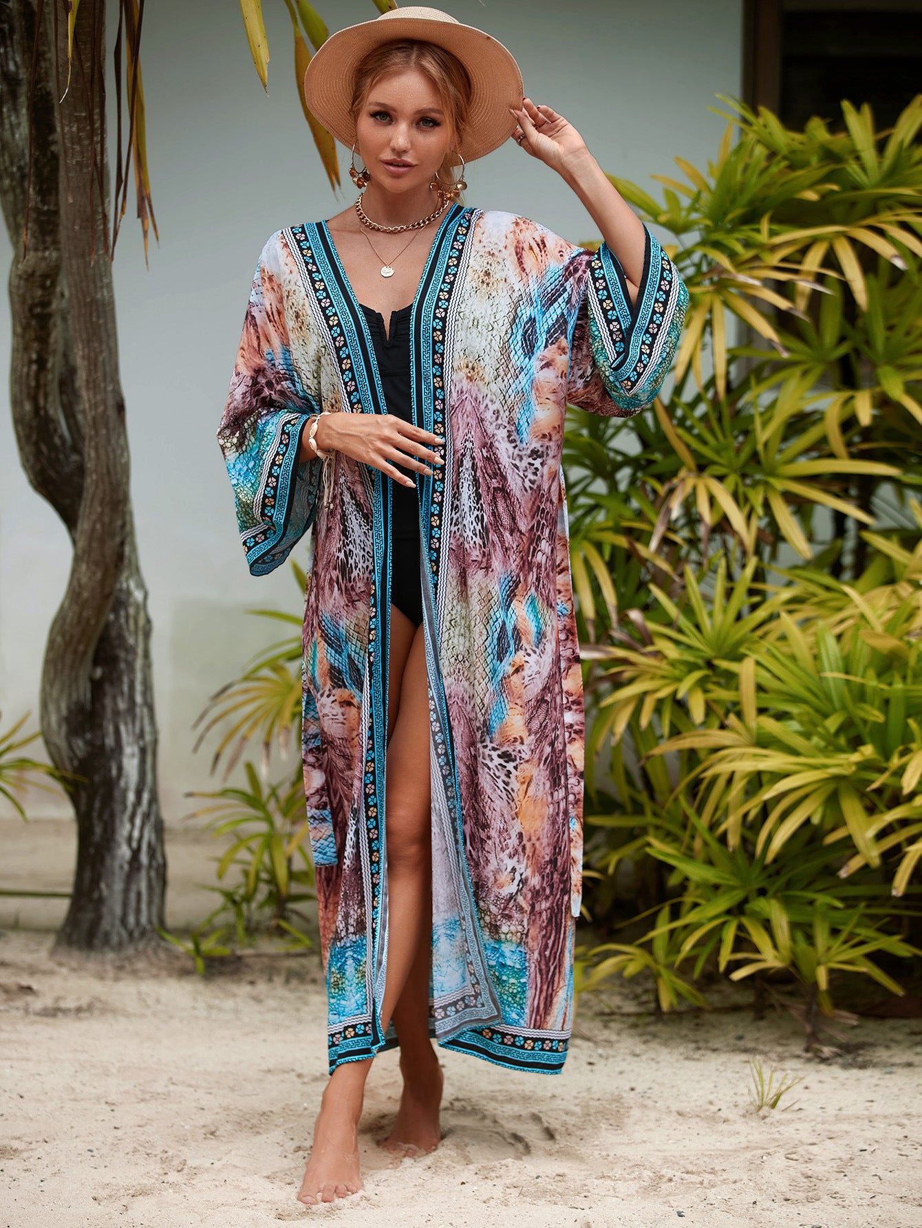 New Rayon Printed Beach Sun Protection Outerwear Cover-up Women