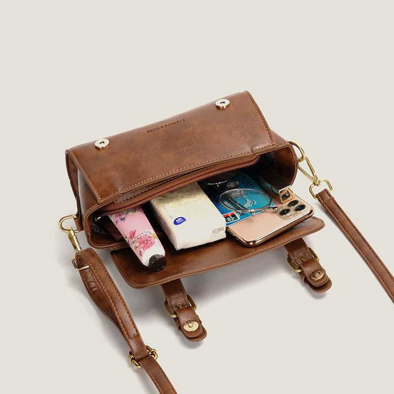 Fashion Retro Round PU Leather Bag With Advanced Texture Cylindrical Urban Style For Daily Use Brown Black White