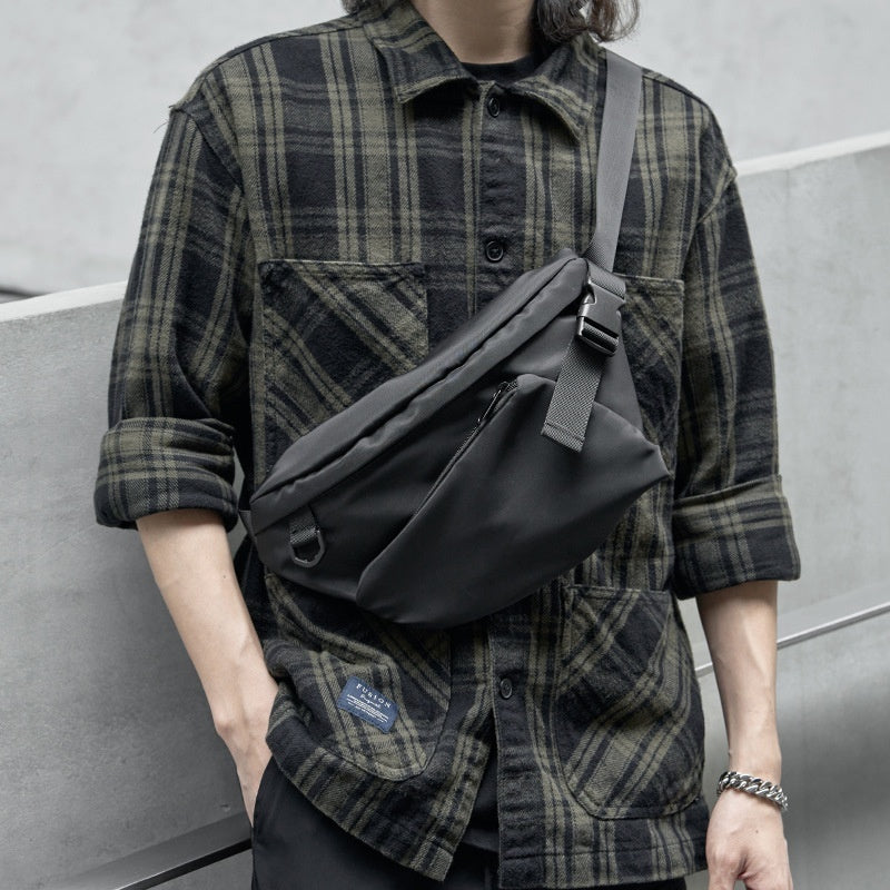 Men's Japanese Leisure Slanted Chest Bag Black 8 Inch Oxford Fabric Wear Resistant For Everyday Street Style
