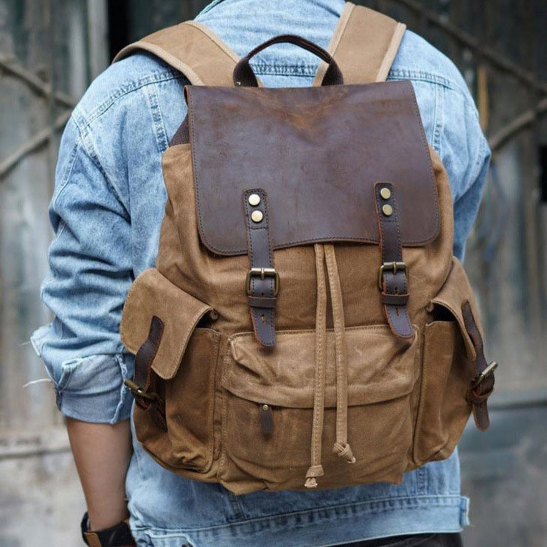 Men's Canvas Casual Backpack Oil Wax Laptop Travel Bag Muchuan 20 to 35L European Retro
