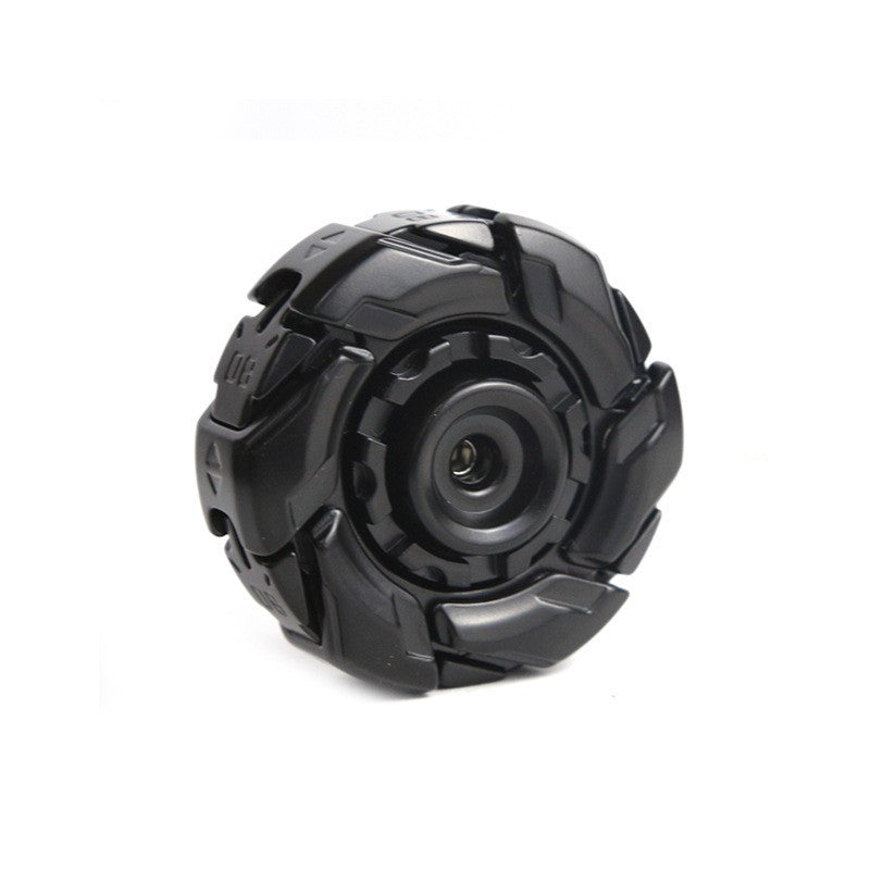 All-black fingertip gyro decompression toy with circular hub and segmented outer shell