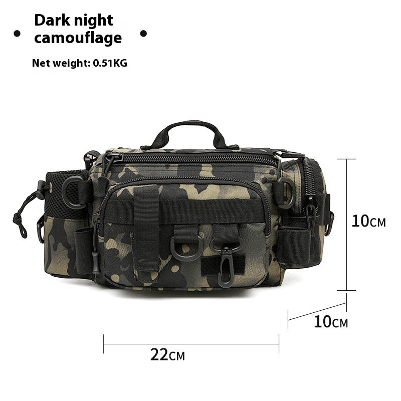 Multifunctional Fishing Rod Waist Bag Crossbody Backpack Canvas Camouflage 22x13cm
