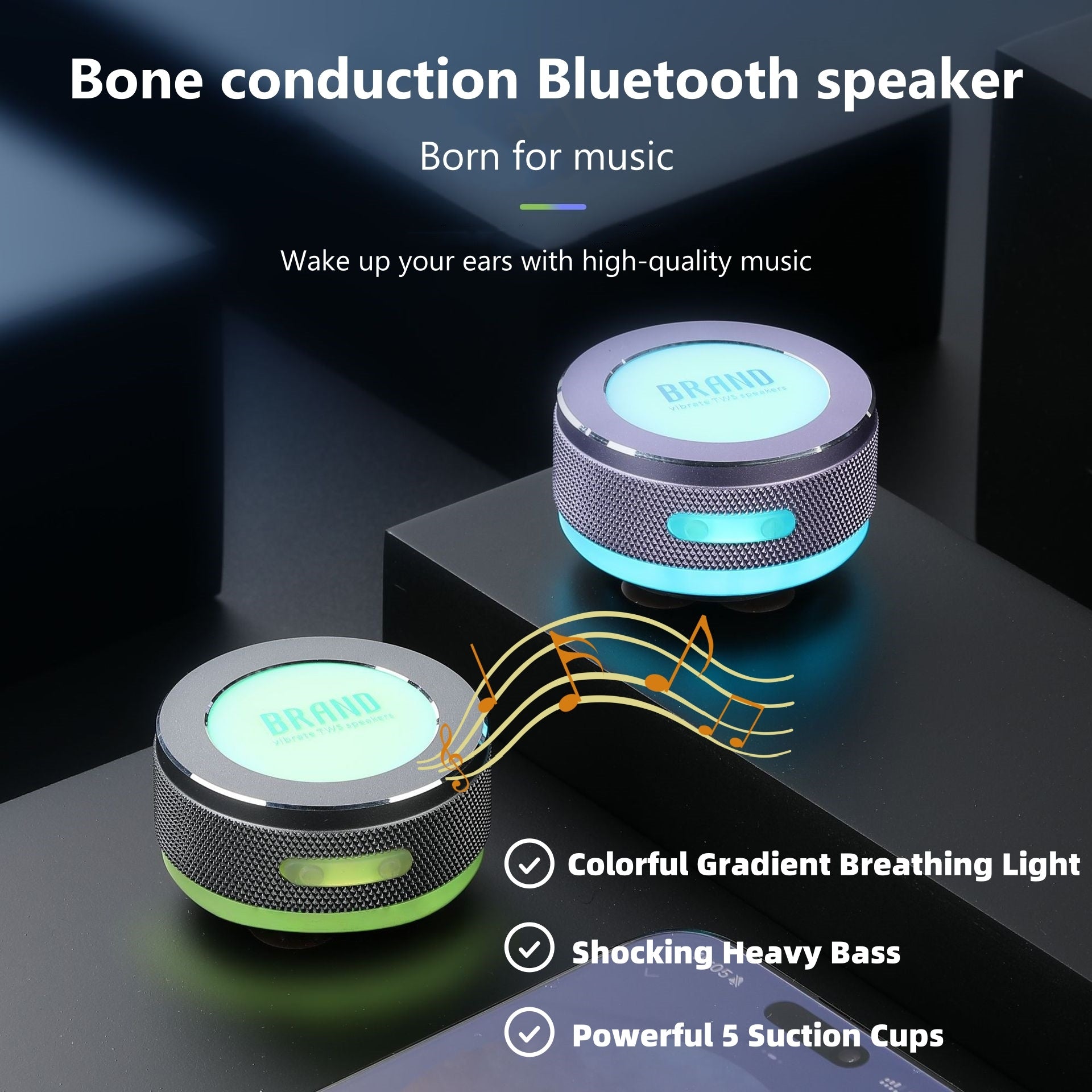 Compact Wireless Bone Conduction Speaker Bluetooth Vibration With Color LED Light Portable Surface Adsorption