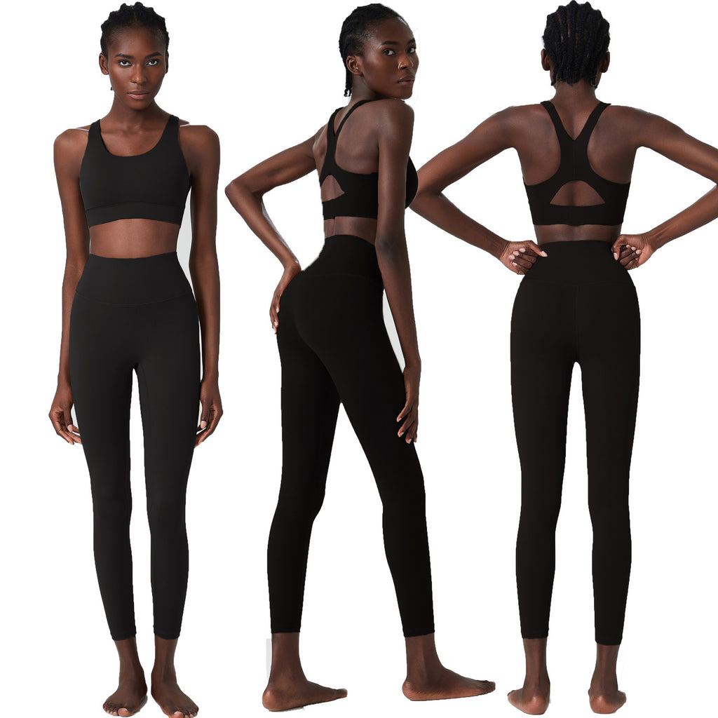 Plus Size Yoga Two Piece Set With Butterfly Back Bra And Liquid Glue Yoga Pants Bundle