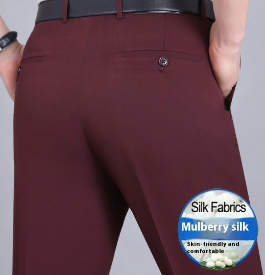 Men's Mulberry Silk Business Suit Pants - Wrinkle-Free Straight Leg
