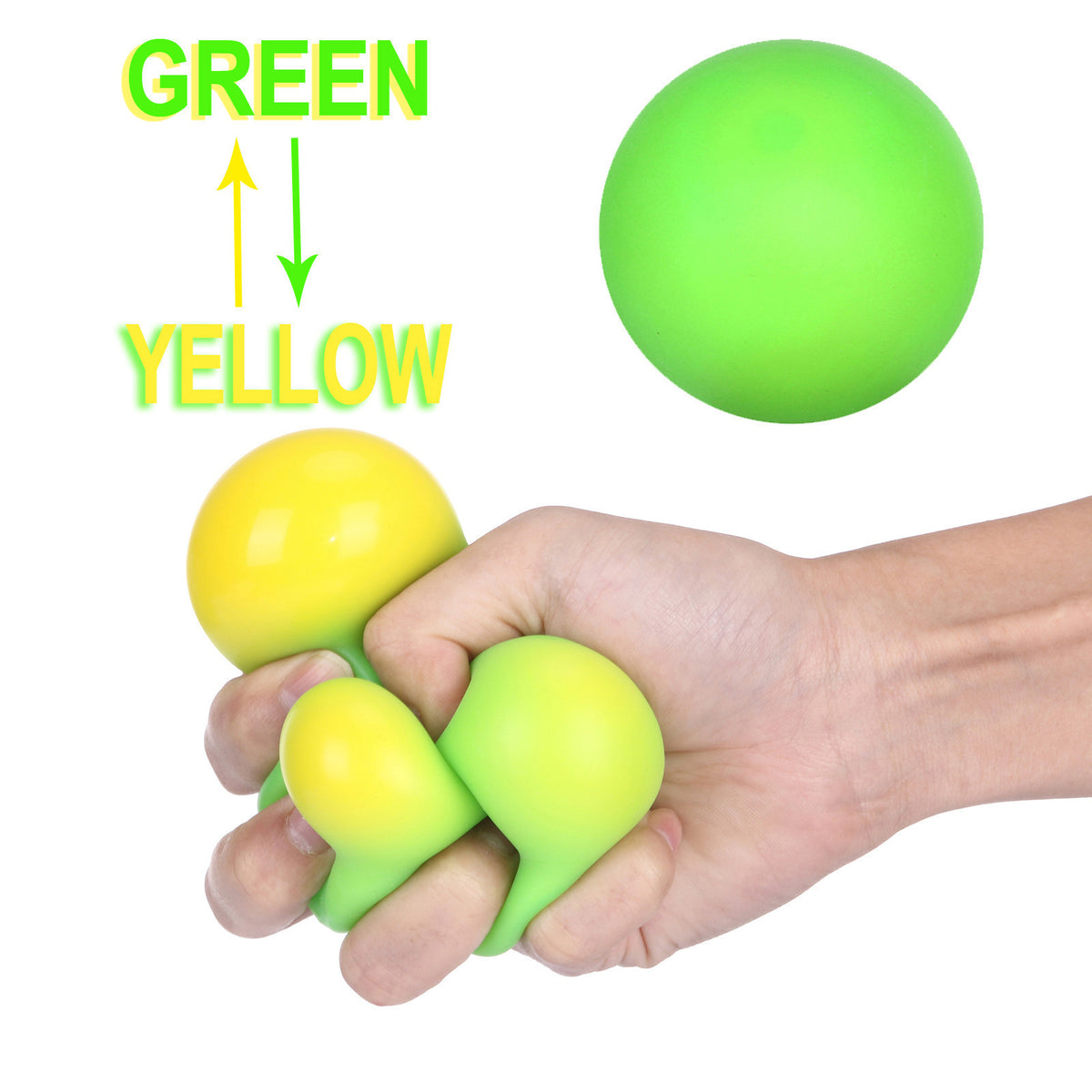 Color-changing TPR rubber vent ball set, green and yellow soft rubber balls held