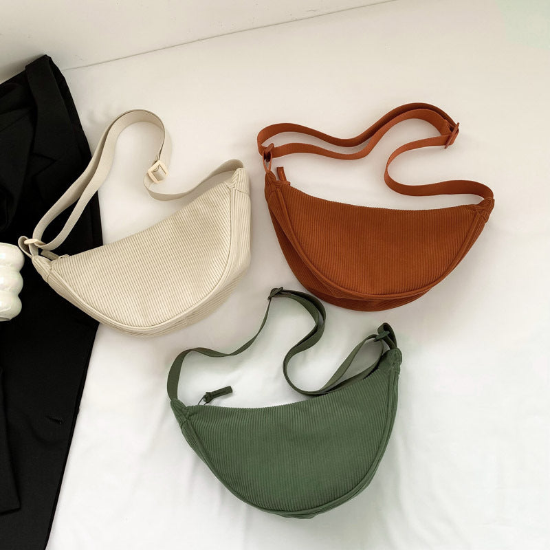 Lightweight Small Dumpling Shaped Satchel Bag for Travel Underarm Shoulder Canvas Bag with Solid Colors