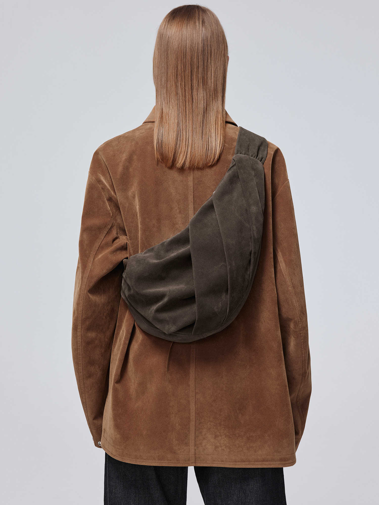 Men's Suede Pleated Crossbody Bag With Zipper Closure Single Strap Large Brown Color