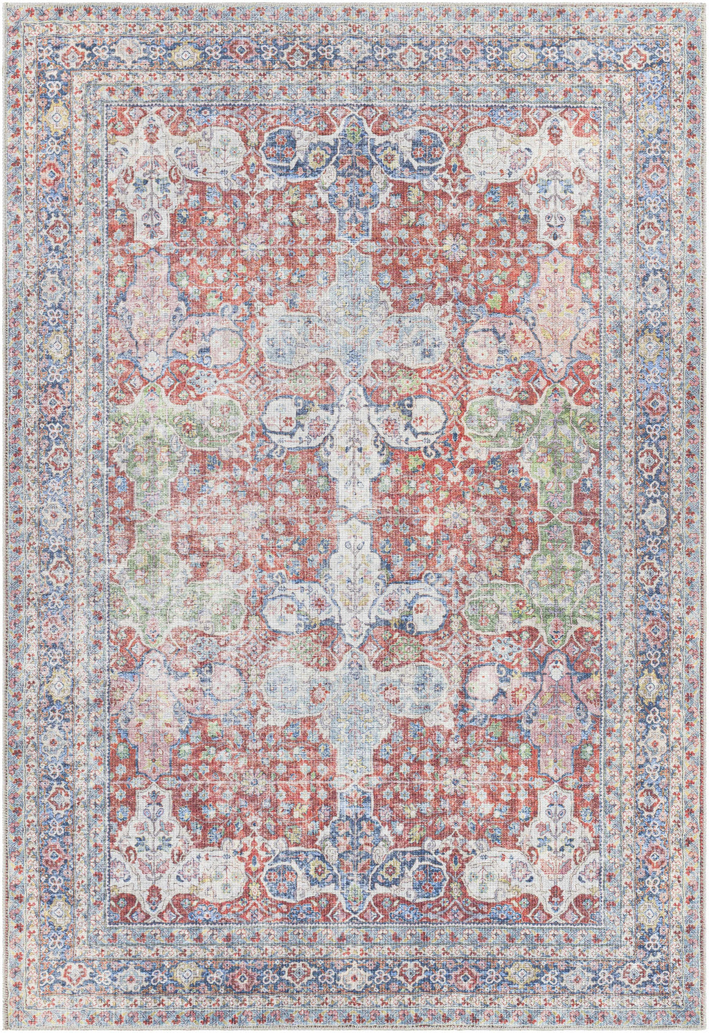 Goma Vintage Machine Washable Area Rug – Blush, Sage & Navy