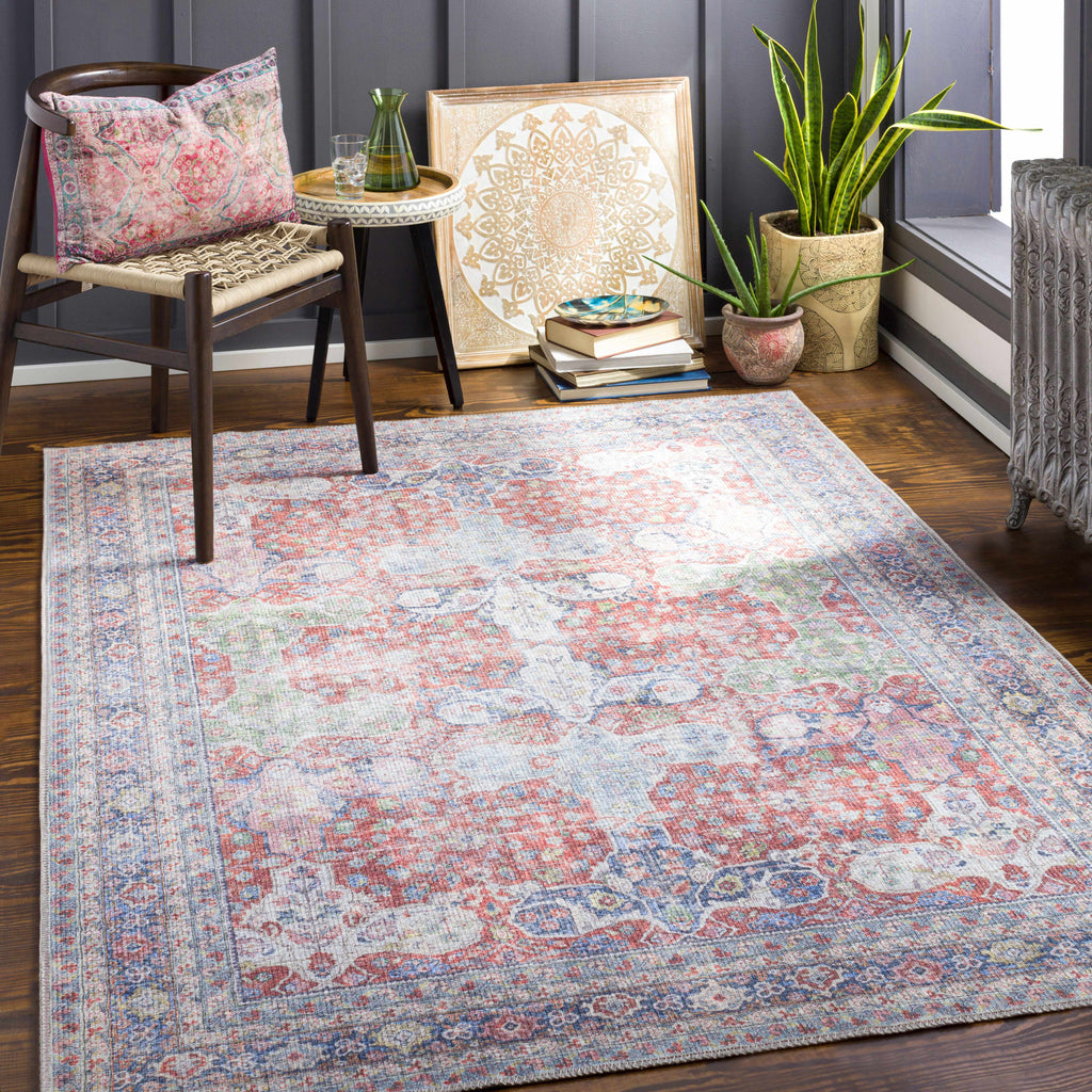 Goma Vintage Machine Washable Area Rug – Blush, Sage & Navy