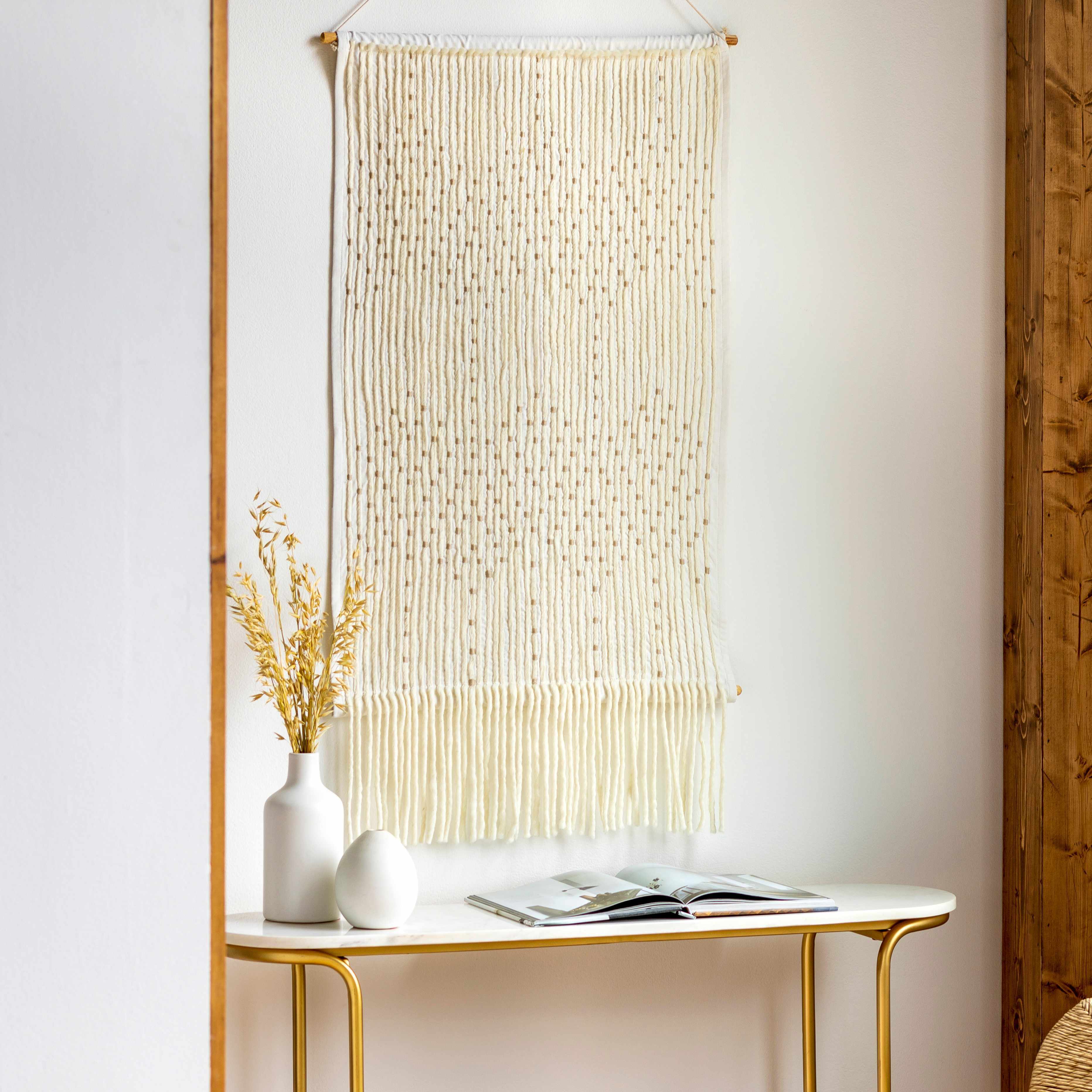 Grannis Ivory & Taupe Handwoven Cotton Wall Hanging – Boho Decor