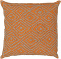 Orange woven linen square throw pillow cover with diamond lattice pattern