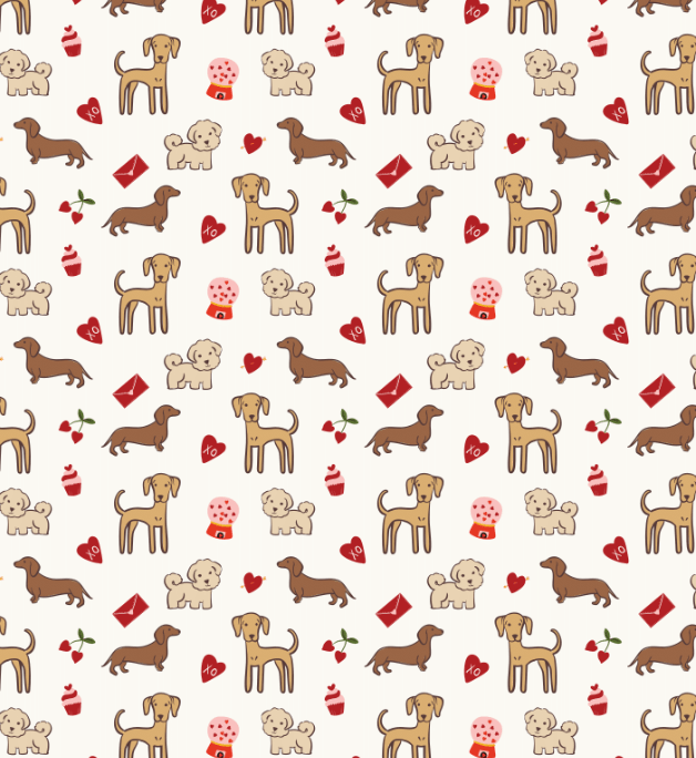 Dog print fabric swatches for toddler bamboo pajama romper, cream with red and brown animals