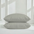 Olive-and-white striped sateen pillowcase set with two envelope-style pillows